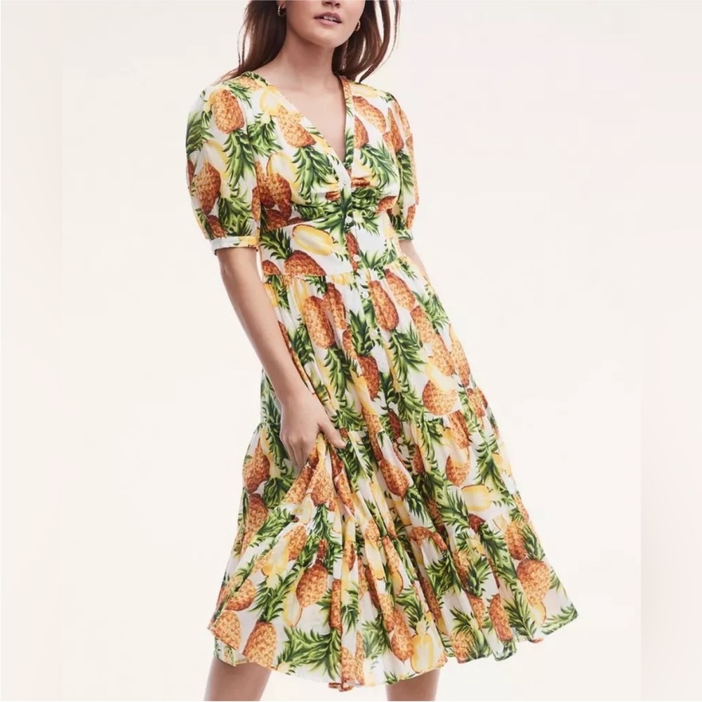 Brooks Brothers Pineapple Print Cotton Midi Dress Size 6 New